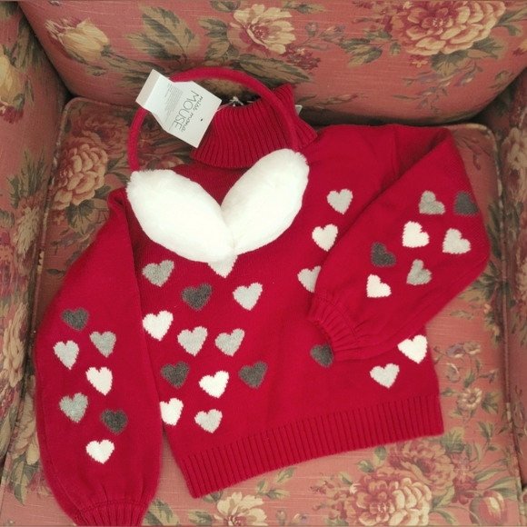 Red and Gray 4T Hearts Sweater, Skirt and Ear Muffs Set NWT - Picture 2 of 4